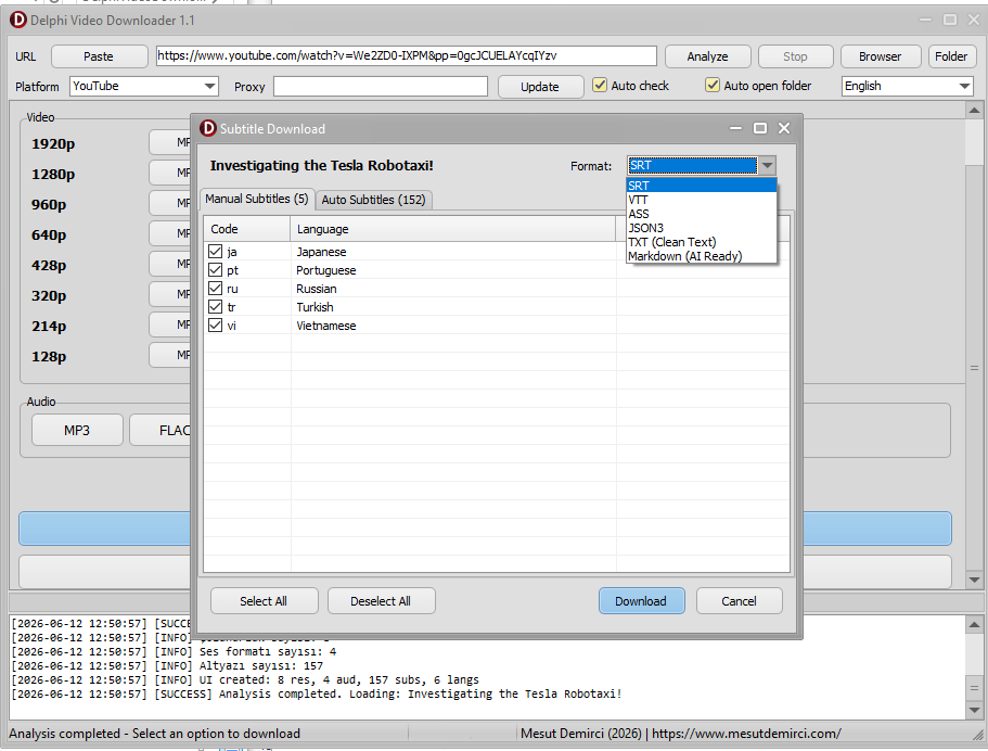Subtitle Format Selection