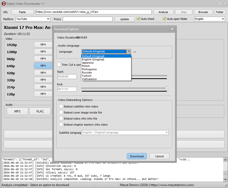 Delphi Video Downloader 1.1 – Ücretsiz, 100+ Platform Destekli Video İndirici (Windows)